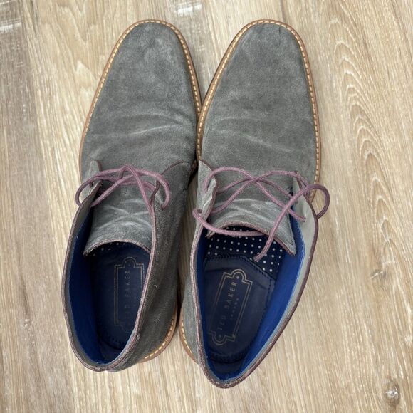 Ted Baker Chukka Desert Boots Mens Size 9 Linnus Grey Suede Purple Stitching - Picture 10 of 10